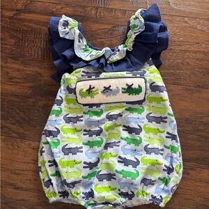 Babeeni girls Print Romper with Navy Ruffles